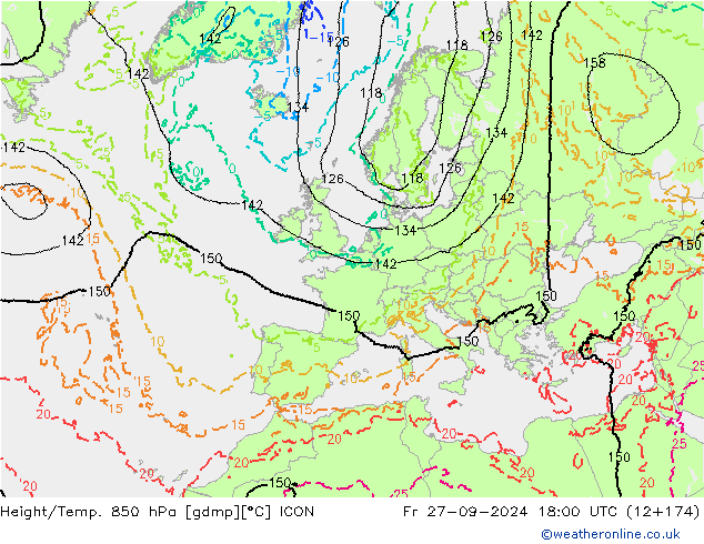 Yükseklik/Sıc. 850 hPa ICON Cu 27.09.2024 18 UTC