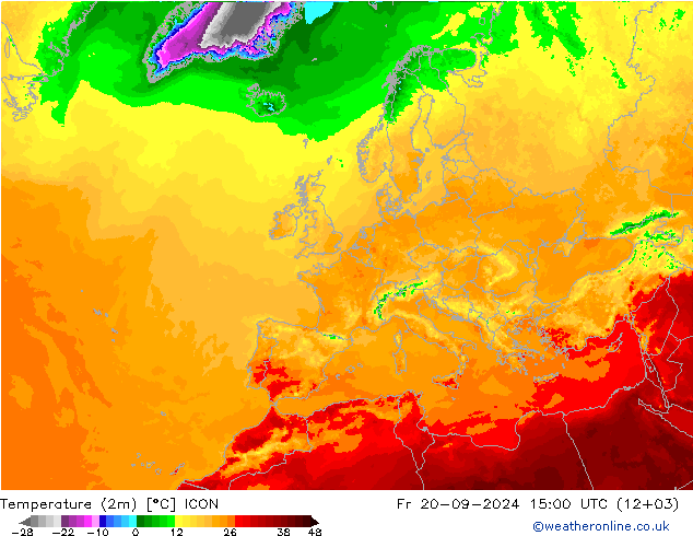 Temperature (2m) ICON Fr 20.09.2024 15 UTC