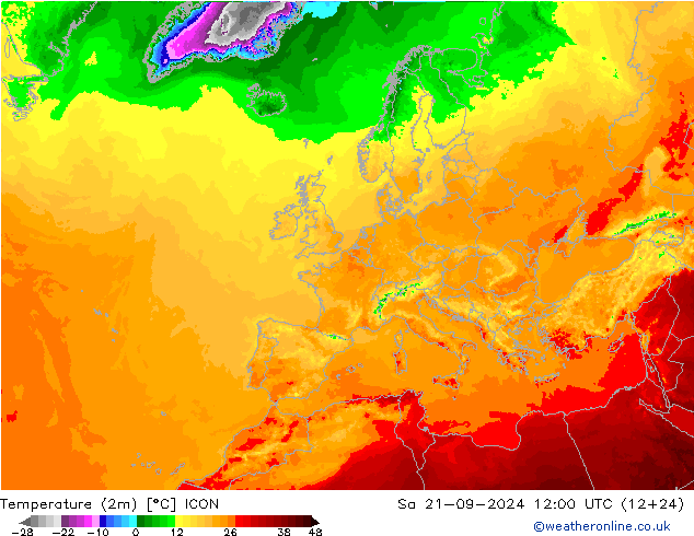 Temperature (2m) ICON So 21.09.2024 12 UTC