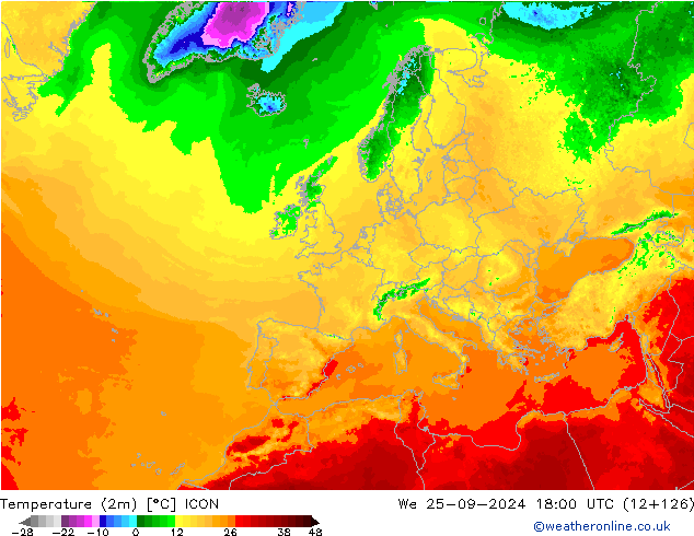 Temperatura (2m) ICON mié 25.09.2024 18 UTC