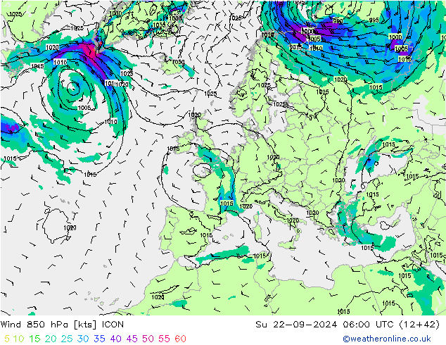 Wind 850 hPa ICON Ne 22.09.2024 06 UTC