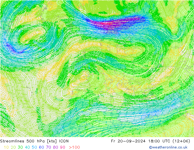 Stromlinien 500 hPa ICON Fr 20.09.2024 18 UTC