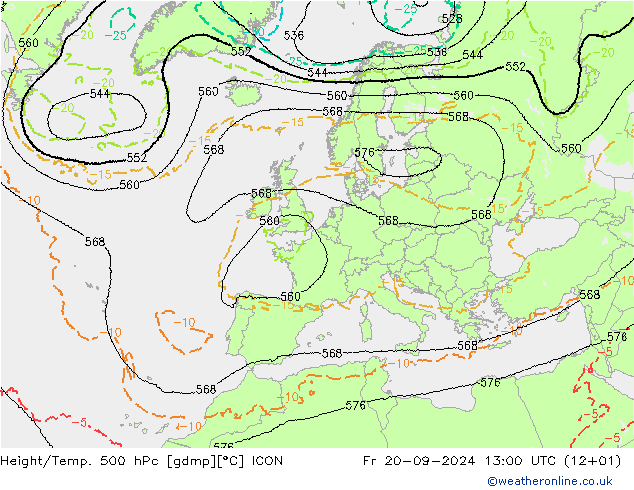 Height/Temp. 500 hPa ICON Fr 20.09.2024 13 UTC