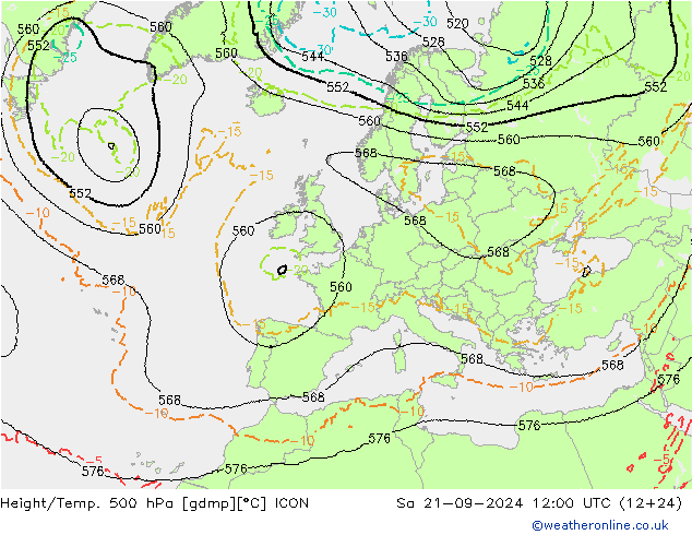 Height/Temp. 500 hPa ICON sab 21.09.2024 12 UTC