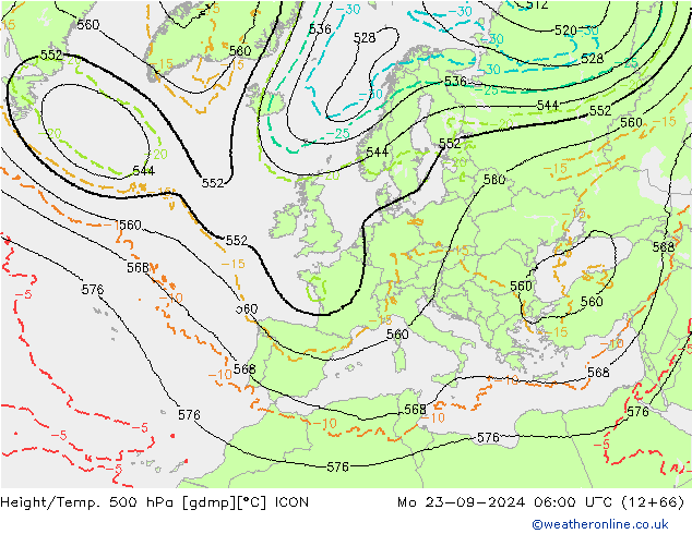 Yükseklik/Sıc. 500 hPa ICON Pzt 23.09.2024 06 UTC