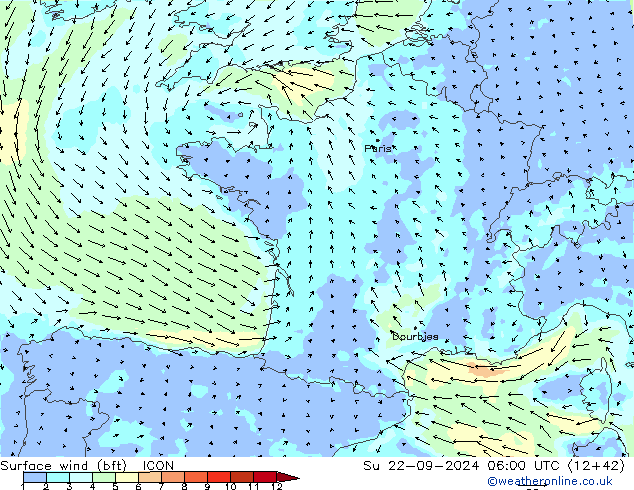 Bodenwind (bft) ICON So 22.09.2024 06 UTC