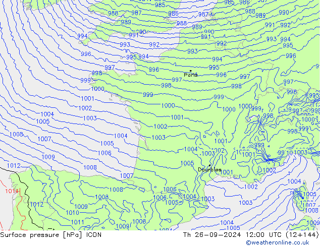 Luchtdruk (Grond) ICON do 26.09.2024 12 UTC