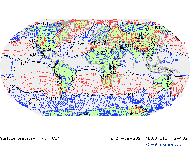 Atmosférický tlak ICON Út 24.09.2024 18 UTC