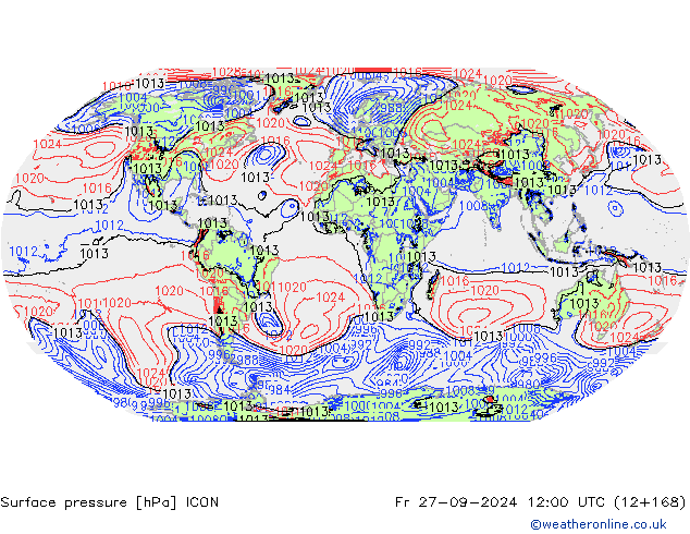 Atmosférický tlak ICON Pá 27.09.2024 12 UTC