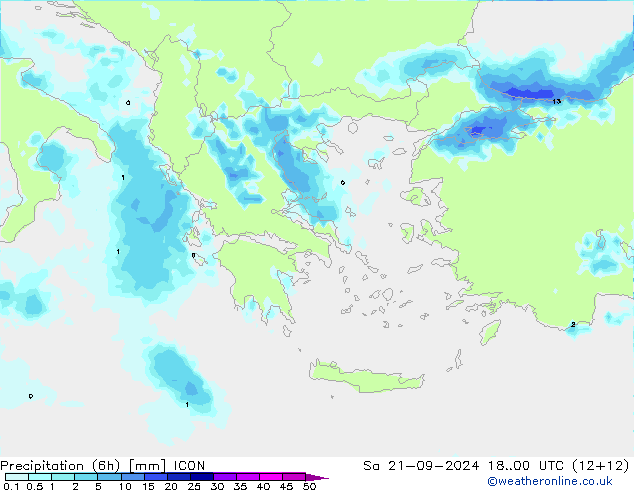 осадки (6h) ICON сб 21.09.2024 00 UTC