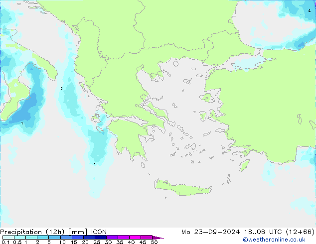 Précipitation (12h) ICON lun 23.09.2024 06 UTC