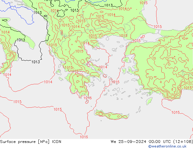 Atmosférický tlak ICON St 25.09.2024 00 UTC