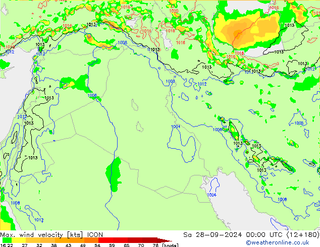 Max. wind velocity ICON Sa 28.09.2024 00 UTC