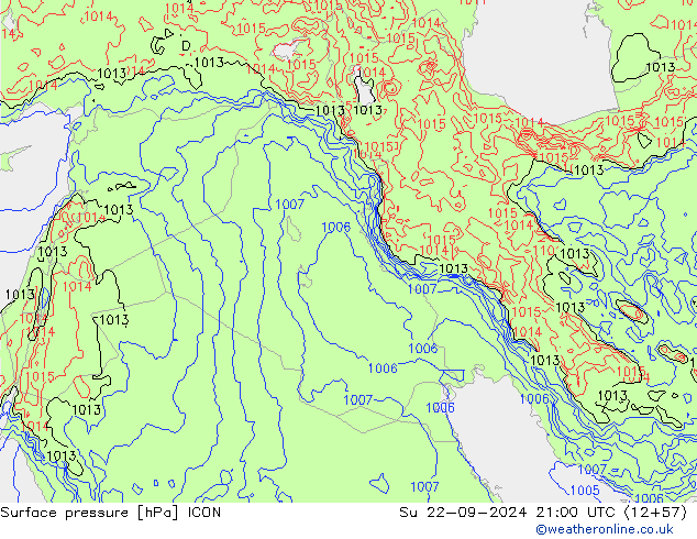 Luchtdruk (Grond) ICON zo 22.09.2024 21 UTC