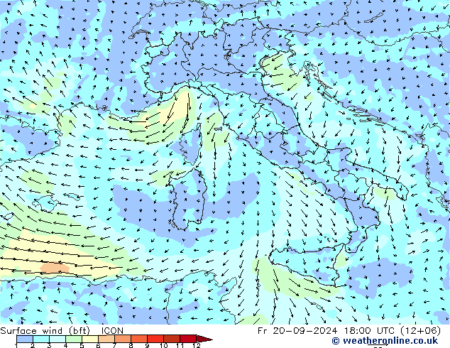 Vent 10 m (bft) ICON ven 20.09.2024 18 UTC