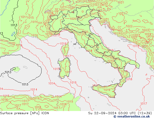 Surface pressure ICON Su 22.09.2024 03 UTC