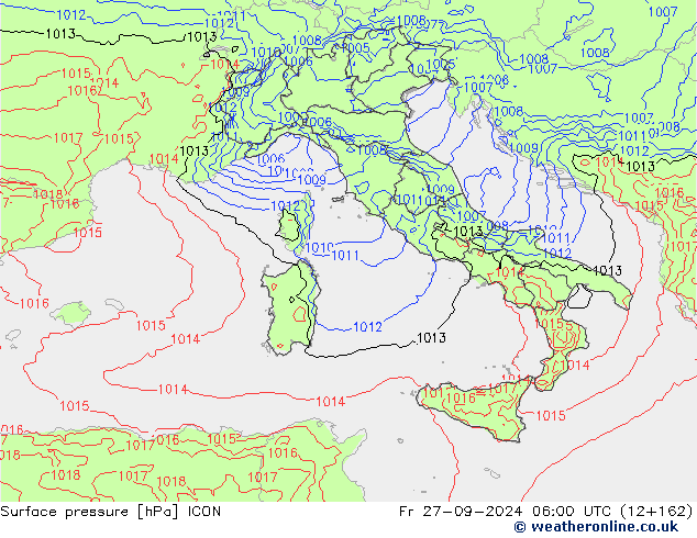 Surface pressure ICON Fr 27.09.2024 06 UTC