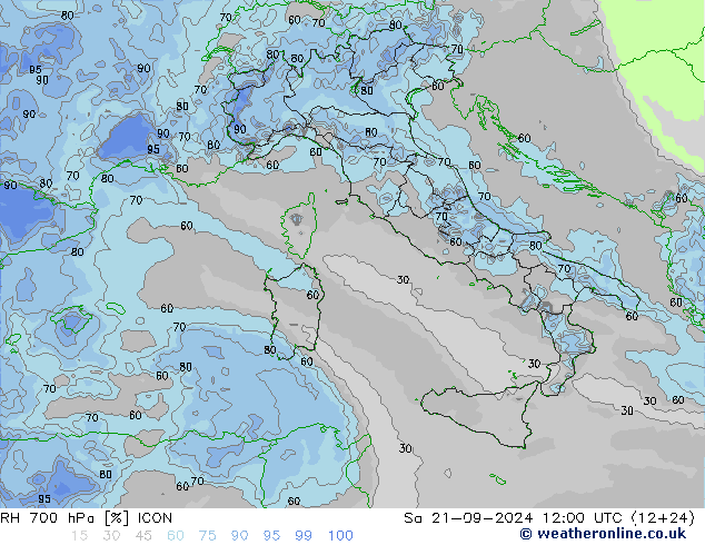 RH 700 hPa ICON sab 21.09.2024 12 UTC