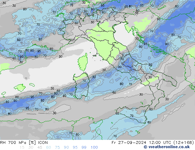 RH 700 hPa ICON  27.09.2024 12 UTC