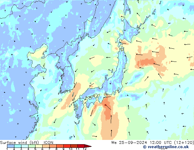 10 m (bft) ICON  25.09.2024 12 UTC