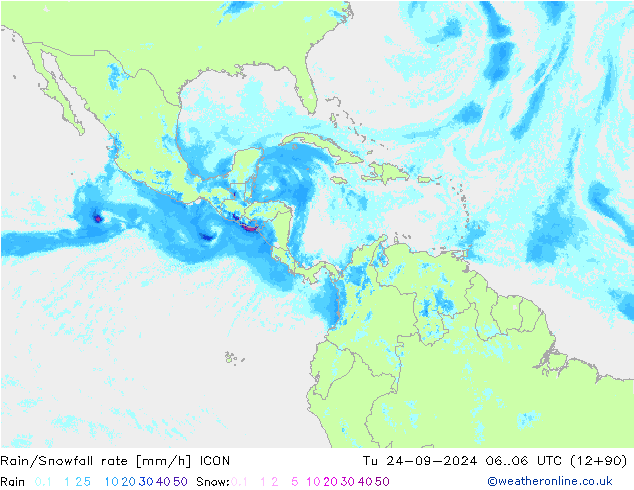 Rain/Snowfall rate ICON Tu 24.09.2024 06 UTC