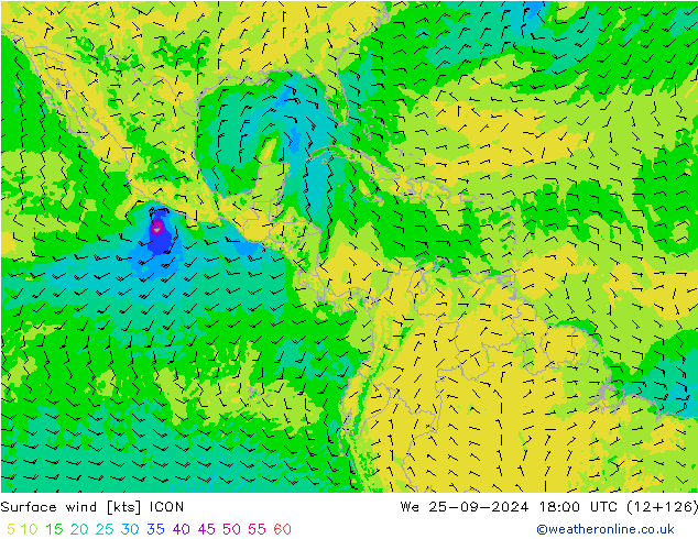 ветер 10 m ICON ср 25.09.2024 18 UTC