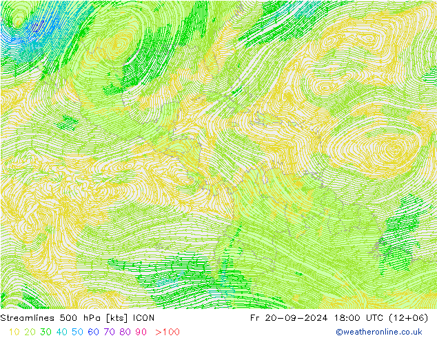 Streamlines 500 hPa ICON Pá 20.09.2024 18 UTC