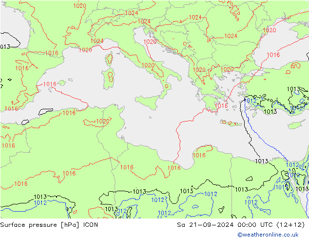 pression de l'air ICON sam 21.09.2024 00 UTC