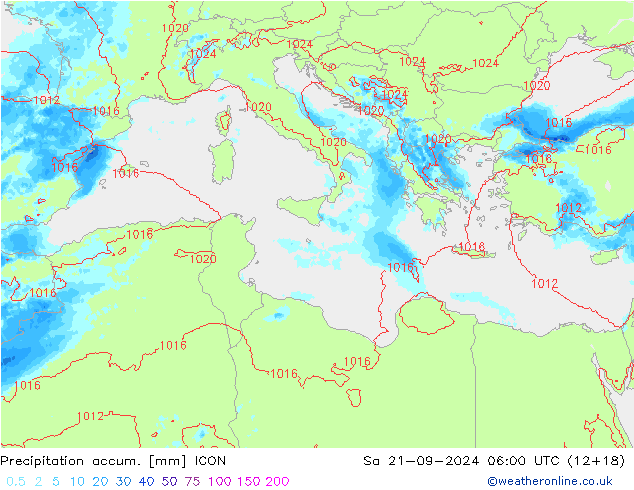 Precipitation accum. ICON  21.09.2024 06 UTC