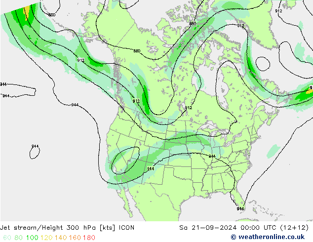 Jet stream/Height 300 hPa ICON Sa 21.09.2024 00 UTC