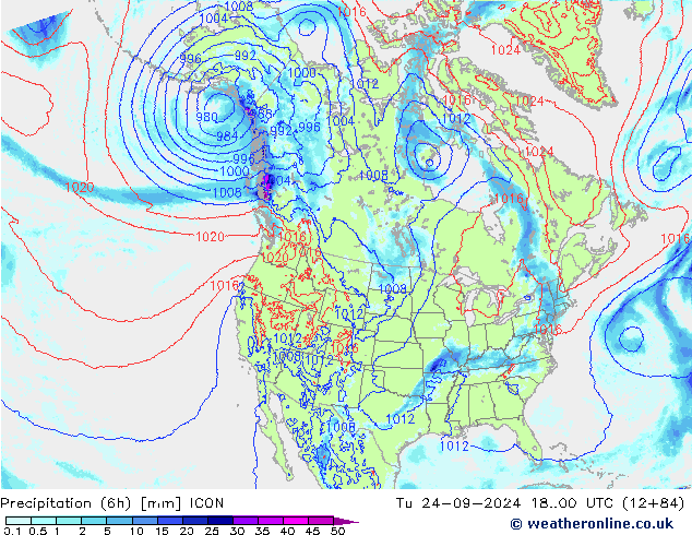 Precipitation (6h) ICON Tu 24.09.2024 00 UTC