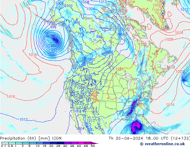 Precipitation (6h) ICON Th 26.09.2024 00 UTC