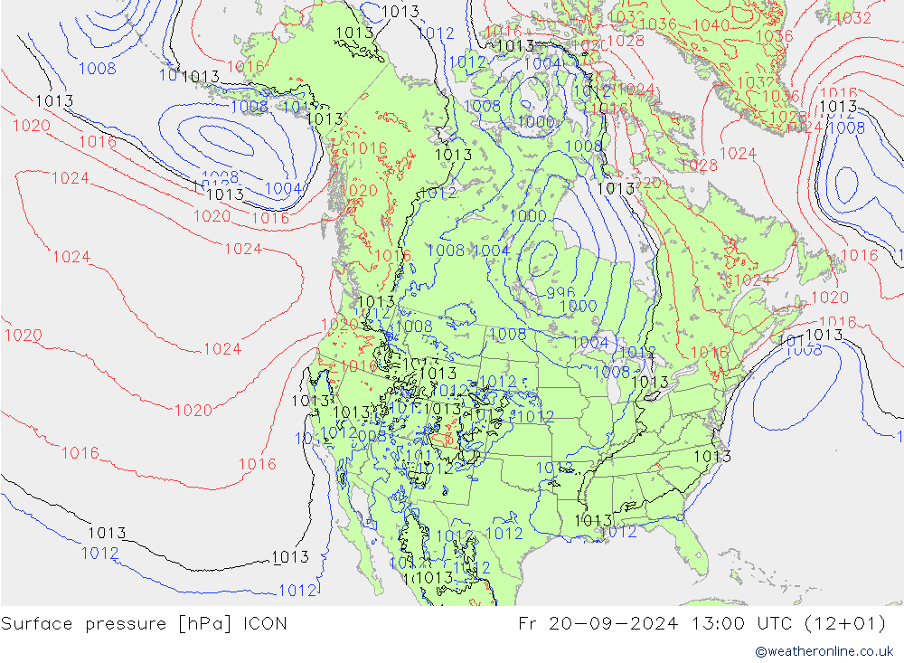 Surface pressure ICON Fr 20.09.2024 13 UTC