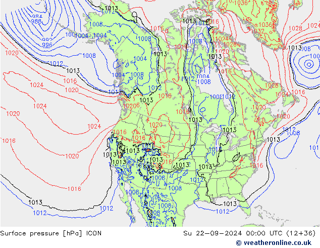 Surface pressure ICON Su 22.09.2024 00 UTC