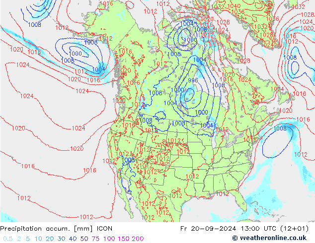 Précipitation accum. ICON ven 20.09.2024 13 UTC