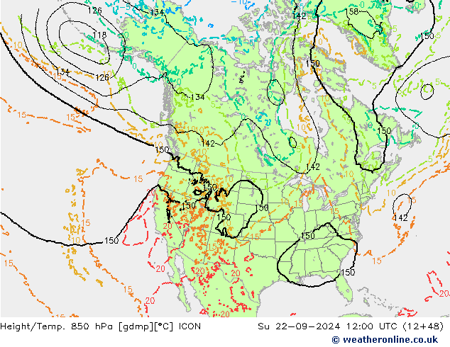 Hoogte/Temp. 850 hPa ICON zo 22.09.2024 12 UTC