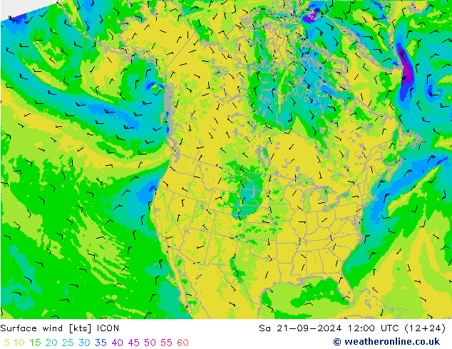 Viento 10 m ICON sáb 21.09.2024 12 UTC