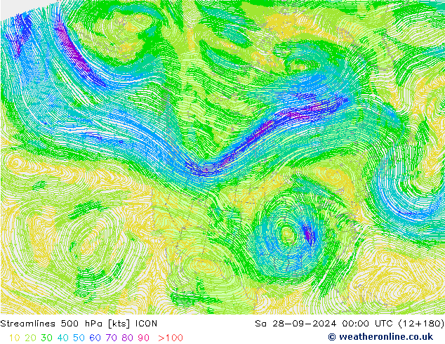 Streamlines 500 hPa ICON Sa 28.09.2024 00 UTC