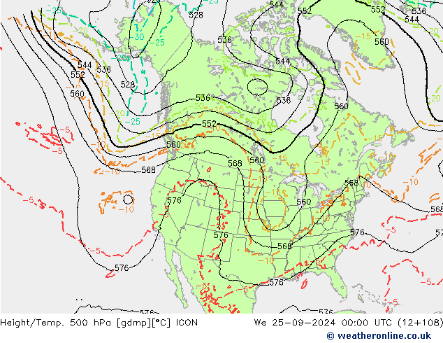 Height/Temp. 500 hPa ICON We 25.09.2024 00 UTC