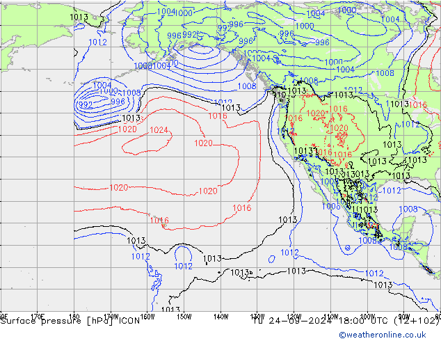 Surface pressure ICON Tu 24.09.2024 18 UTC