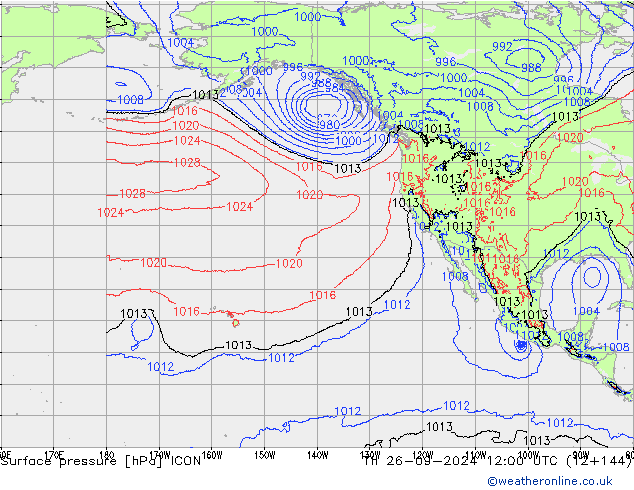 Surface pressure ICON Th 26.09.2024 12 UTC