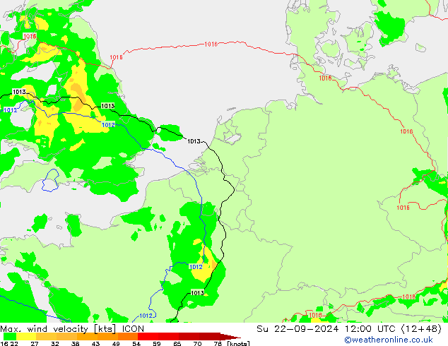 Max. wind velocity ICON dom 22.09.2024 12 UTC