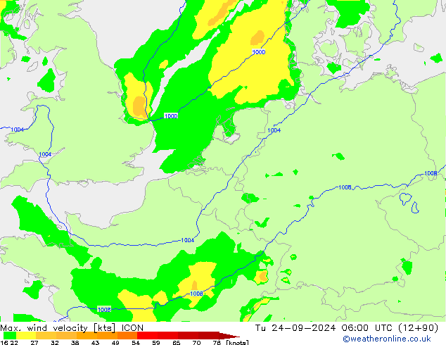 Max. wind velocity ICON Ter 24.09.2024 06 UTC