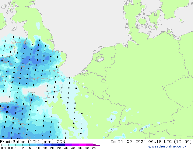 Precipitation (12h) ICON So 21.09.2024 18 UTC