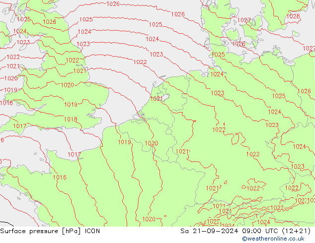 ciśnienie ICON so. 21.09.2024 09 UTC