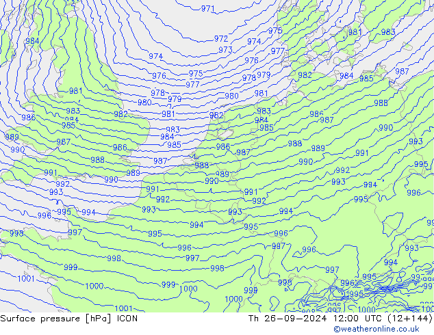 Surface pressure ICON Th 26.09.2024 12 UTC