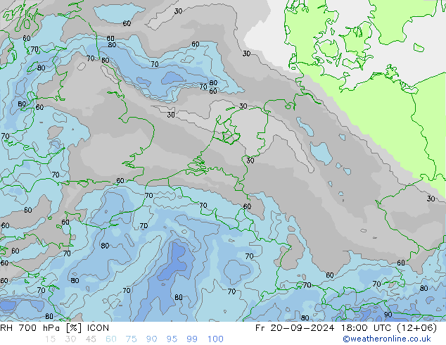 RH 700 hPa ICON ven 20.09.2024 18 UTC