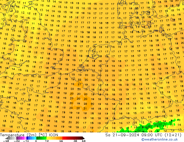 Temperatura (2m) ICON Sáb 21.09.2024 09 UTC