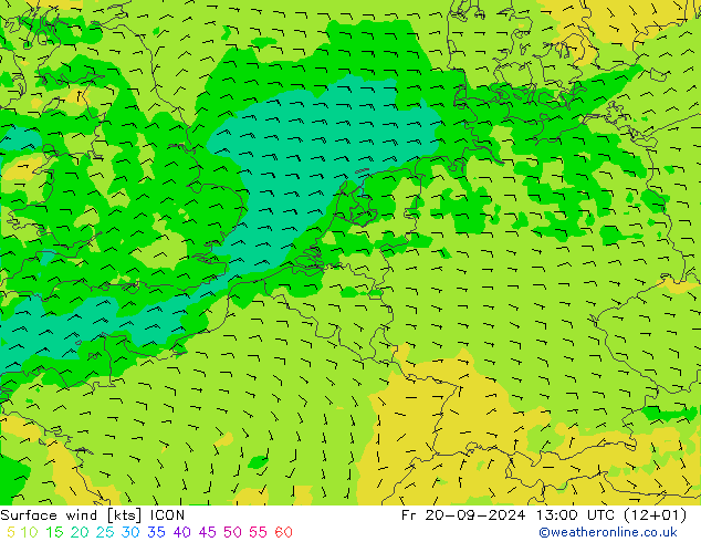 Vent 10 m ICON ven 20.09.2024 13 UTC
