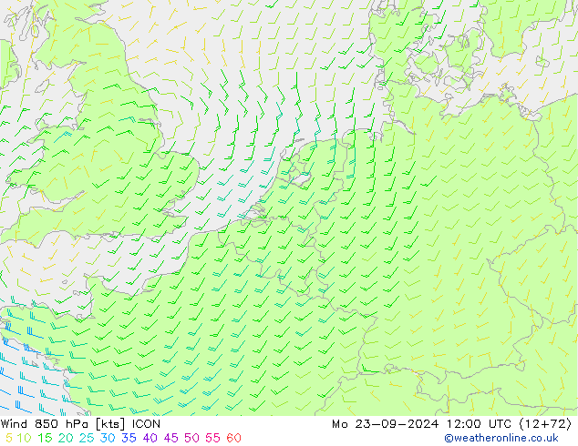 Wind 850 hPa ICON Mo 23.09.2024 12 UTC